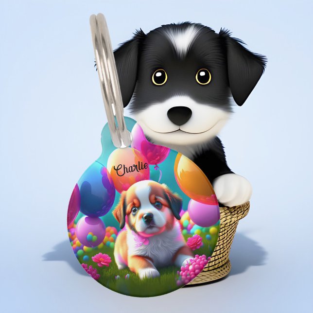 Médaillon Pour Animaux Joli chiot avec ballons - doux  (Créateur téléchargé)