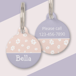 Médaillon Pour Animaux Joli motif d'empreintes de pattes rose pastel viol