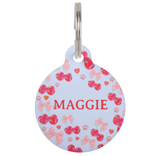 Médaillon Pour Animaux Joli Nœud Papillon Rose Cerise Rouge Personnalisé