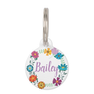 Médaillon Pour Animaux Jolie couronne de fleurs colorées personnalisée