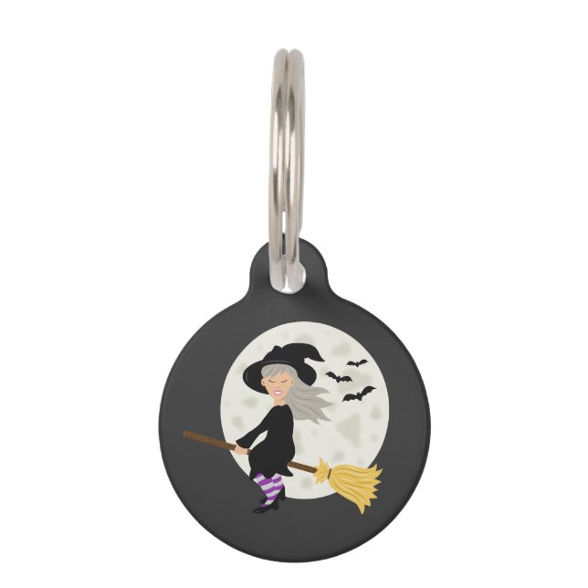 Médaillon Pour Animaux Jolie Sorcière Caricature Volant Sur La Lune (Devant)