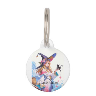 Médaillon Pour Animaux Jolie Sorcière tenant Chat noir Thunder_Cove