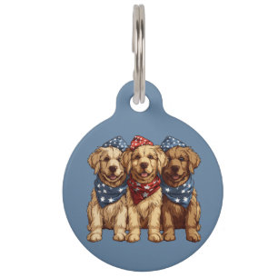 Médaillon Pour Animaux Joyeux 4 Juillet Chiens De Rétritrice D'Or