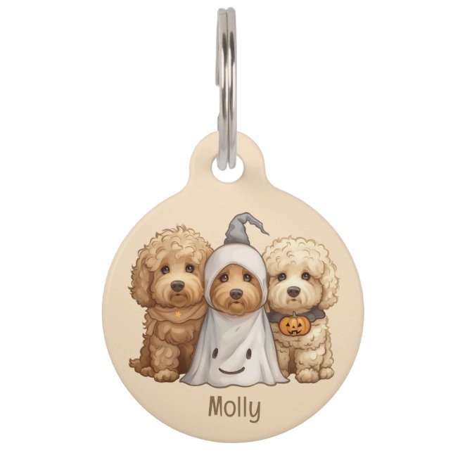Médaillon Pour Animaux Joyeux chien d'Halloween Goldendoodle (Devant)