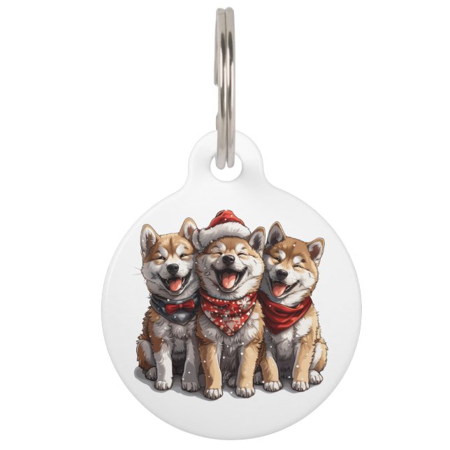 Médaillon Pour Animaux Joyeux Chiens de Noël Shiba Inu (Devant)
