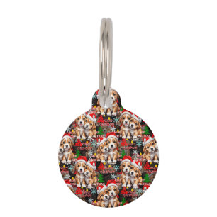 Médaillon Pour Animaux Joyeux Noël Chapeau de Père Noël Chien Design - No