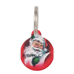 Médaillon Pour Animaux Joyeux Noël, vintage, rétro, Père Noël, heureux Sa