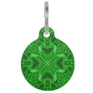 Médaillon Pour Animaux Kaléidoscope vert vintage de fractale de trèfle