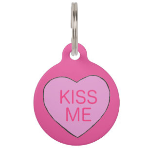 Médaillon Pour Animaux KISS ME rose bonbon Coeur Saint Valentin Sucré