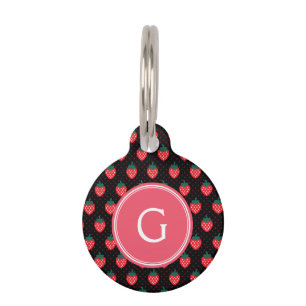 Médaillon Pour Animaux La fraise rose noire girly mignonne modèle le