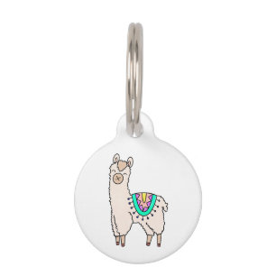 Médaillon Pour Animaux lama alpaga de dessin animé souriant et heureux