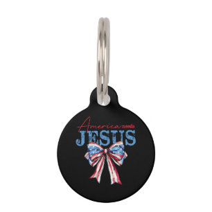 Médaillon Pour Animaux L'Amérique a besoin de Jésus Christian Drapeau USA