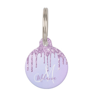 Médaillon Pour Animaux Lavande à goutte violette métallique personnalisée