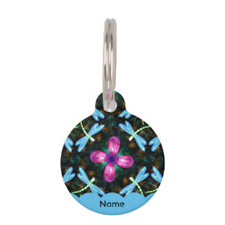Médaillon Pour Animaux Les libellules de Néon Motif noir à fleurs roses
