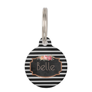 Médaillon Pour Animaux Les roses roses de rayures de noir ont