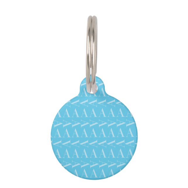 Médaillon Pour Animaux Lettre initiale A, Aqua Blue (Devant)