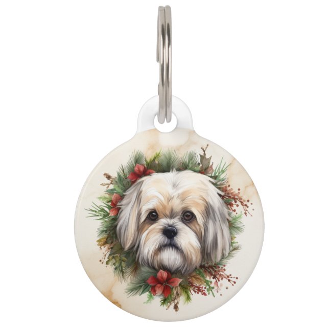 Médaillon Pour Animaux Lhasa Apso Christmas Wreath Festive Pup (Devant)