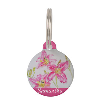 Médaillon Pour Animaux Lily Rose Aquarelle florale Fleur