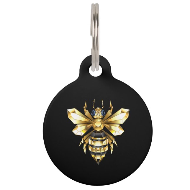 Médaillon Pour Animaux Logo Faux Gold Foil Bee Polygonal sur Noir (Devant)