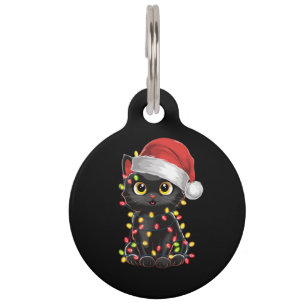 Médaillon Pour Animaux Lumières de sapin de Noël chat noir drôle de chato