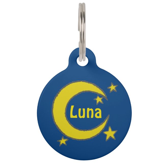Médaillon Pour Animaux LUNA le chien Bleu Jaune Lune Étoiles Ciel nocturn (Devant)