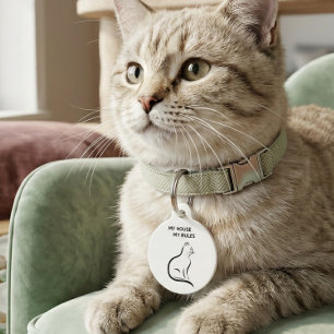 Médaillon Pour Animaux Ma Maison Mes Règles Drôle Chat Animal Familier Ét