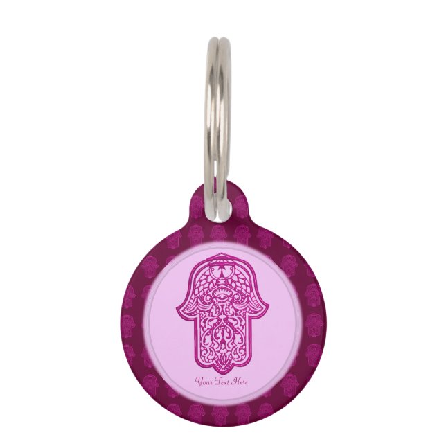 Médaillon Pour Animaux Main de Hamsa (rose) (Devant)
