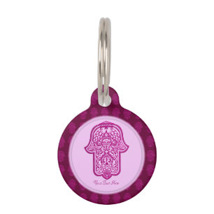 Médaillon Pour Animaux Main de henné de Hamsa (rose)