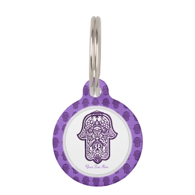 Médaillon Pour Animaux Main de henné de Hamsa (violet) (Devant)