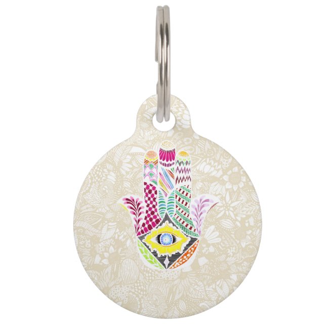 Médaillon Pour Animaux Main tirée par la main artistique de Hamsa dessins (Dos)