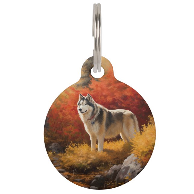 Médaillon Pour Animaux Malamute d'Alaska dans les feuilles d'automne insp (Devant)