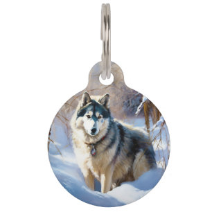 Médaillon Pour Animaux Malamute d'Alaska Qu'il neige Noël