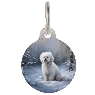 Médaillon Pour Animaux Maltais Noël sous la neige