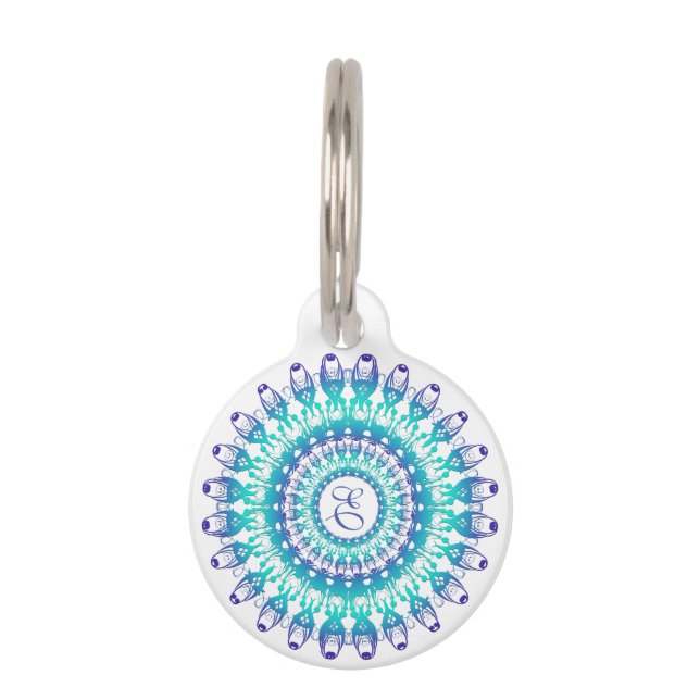 Médaillon Pour Animaux mandala ethnique de turquoise (Devant)