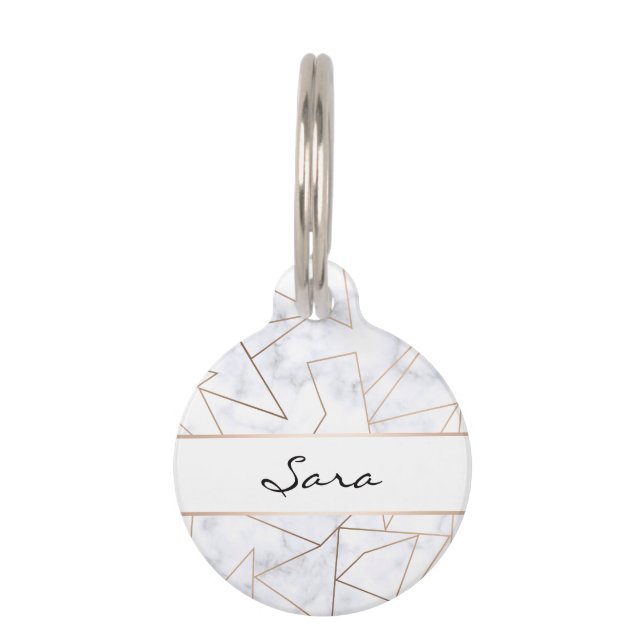 Médaillon Pour Animaux marbre blanc géométrique rose moderne et élégant (Devant)