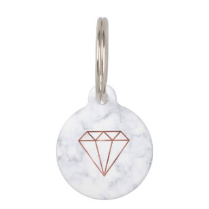 Médaillon Pour Animaux marbre rose de blanc de diamant d'or de faux clair
