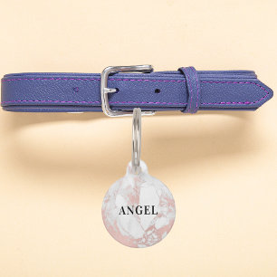 Médaillon Pour Animaux Marbre rose or nom monogramme fille chien