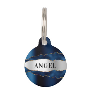 Médaillon Pour Animaux Marine bleu or or agate nom marbre