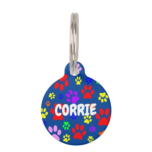 Médaillon Pour Animaux Médaille d'identification ronde bleue avec emprein (Devant)