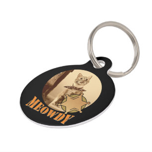 Médaillon Pour Animaux Meowdy Texan Cat Cowboy Sheriff Personnalisé