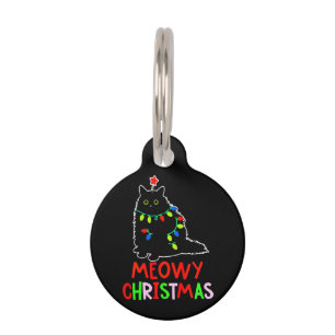 Médaillon Pour Animaux Meowy Noël Lumières de Noël Pyjama Chat Noir
