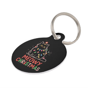 Médaillon Pour Animaux Meowy Noël Xmas Lumières Pyjama Chat Noir