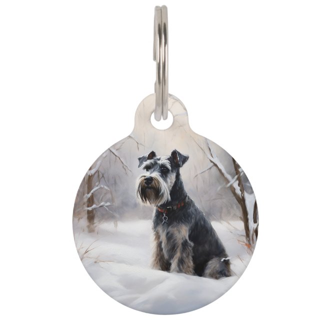 Médaillon Pour Animaux Miniature Schnauzer Laissez Tomber la Neige Noël (Devant)