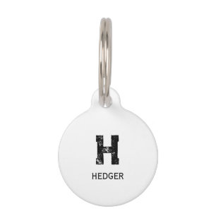 MÉDAILLON POUR ANIMAUX MINIMALISTE NOIR UNE LETTRE MONOGRAMME NOM BLANC