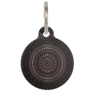 Médaillon Pour Animaux Modèle de mandala en or rose tribal moderne