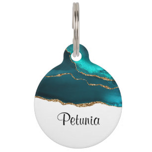 Médaillon Pour Animaux Moderne Design Turquoise Agate & Gold Ribbon sur B