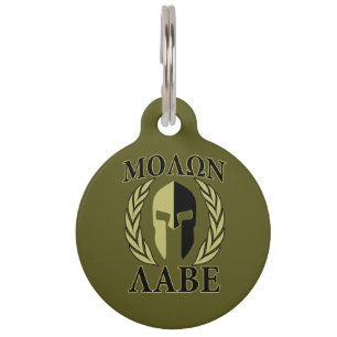 Médaillon Pour Animaux Molon Labe Casque spartiate Laurels Vert olive
