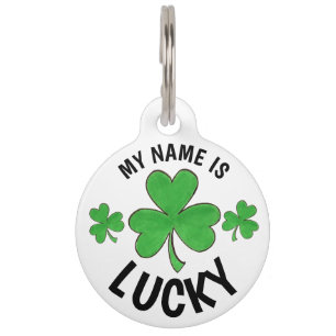 Médaillon Pour Animaux Mon nom est Lucky Personalized Green Shamrock