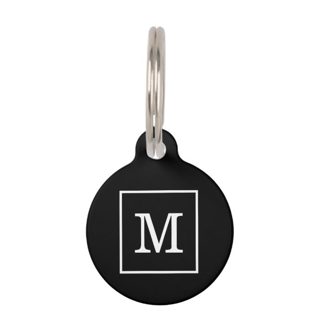 Médaillon Pour Animaux Monograme de Black White Framed Initial (Devant)