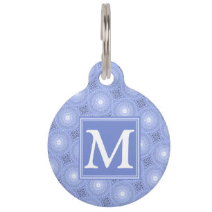 Médaillon Pour Animaux Monogramme bleu cercles motif